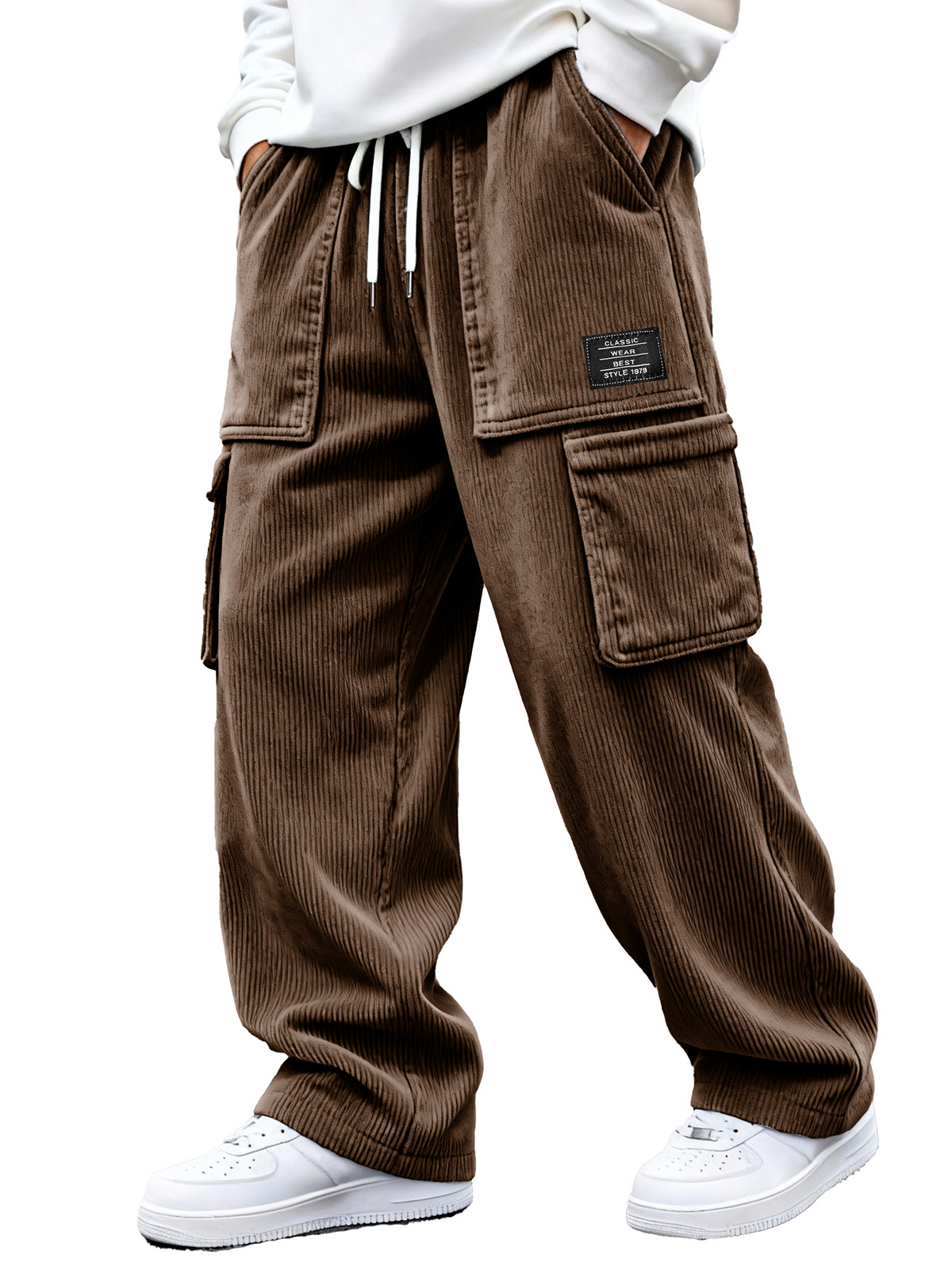 Men's daily casual multi-pocket loose corduroy pants