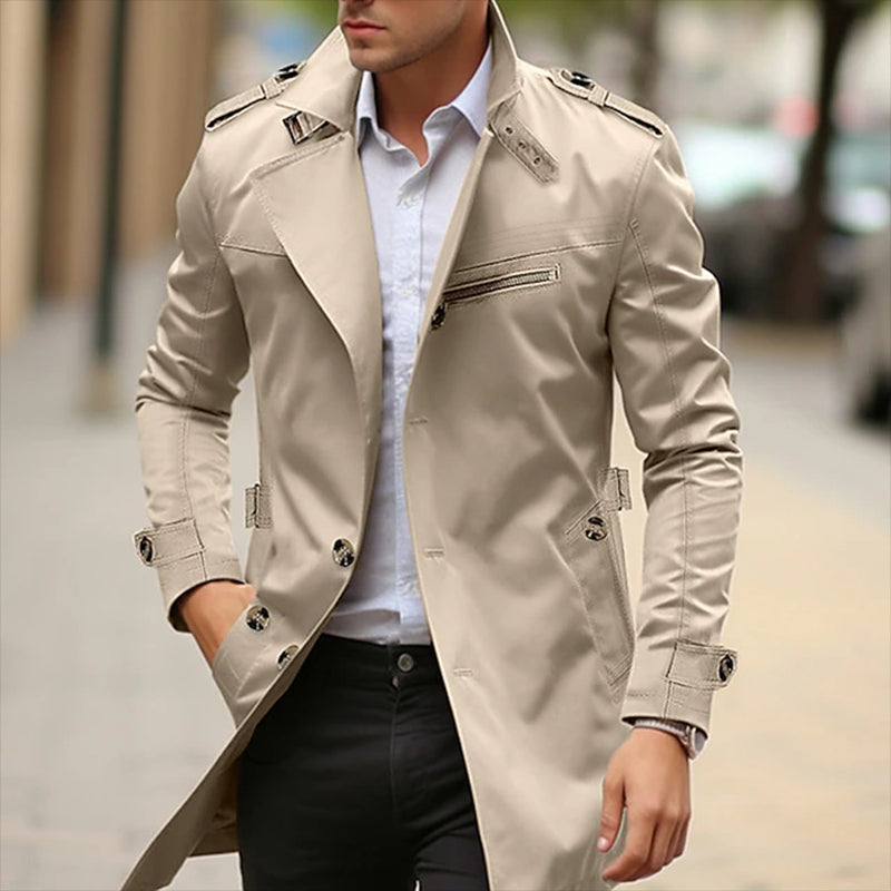 Men’s Premium Mid-Length Trench Coat – Classic Business Outerwear