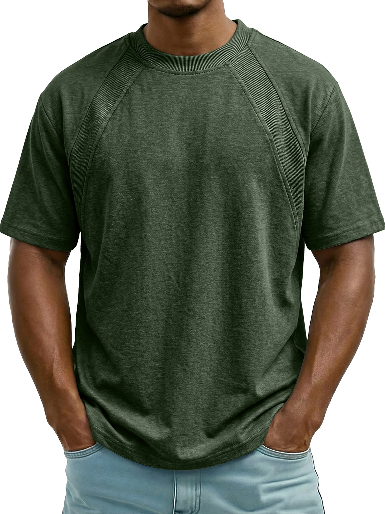 Men's Crew Neck Simple Raglan Design Casual Short Sleeve T-Shirt