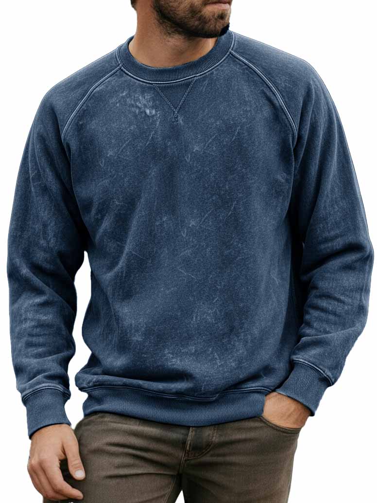 Men's Stylish Vintage Distressed Raglan Sleeve Long-sleeved Crewneck Sweatshirt 