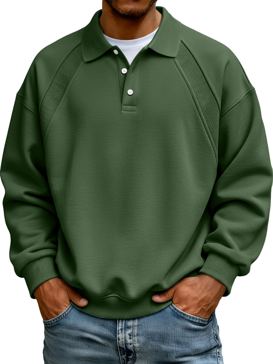 New in | Men's Simple Patchwork Lapel Button Long Sleeve Sweatshirt