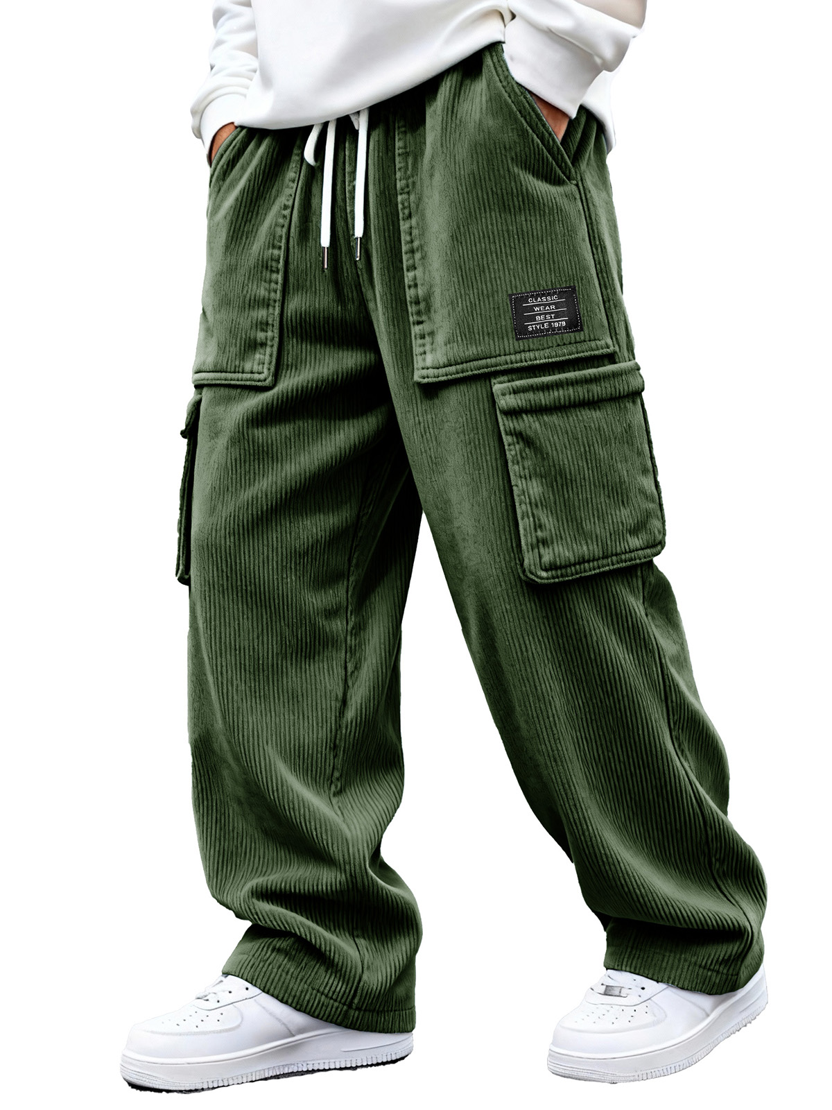 Men's daily casual multi-pocket loose corduroy pants