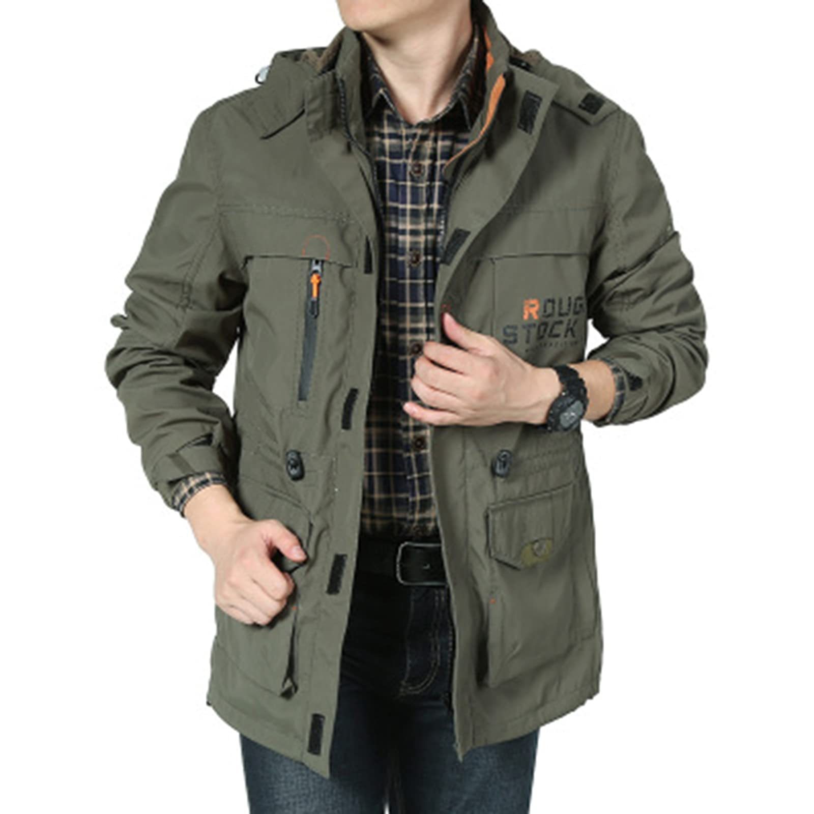 Men's Mountain Waterproof Jacket Stand Collar Military Jackets Winter Warm Hooded Coat
