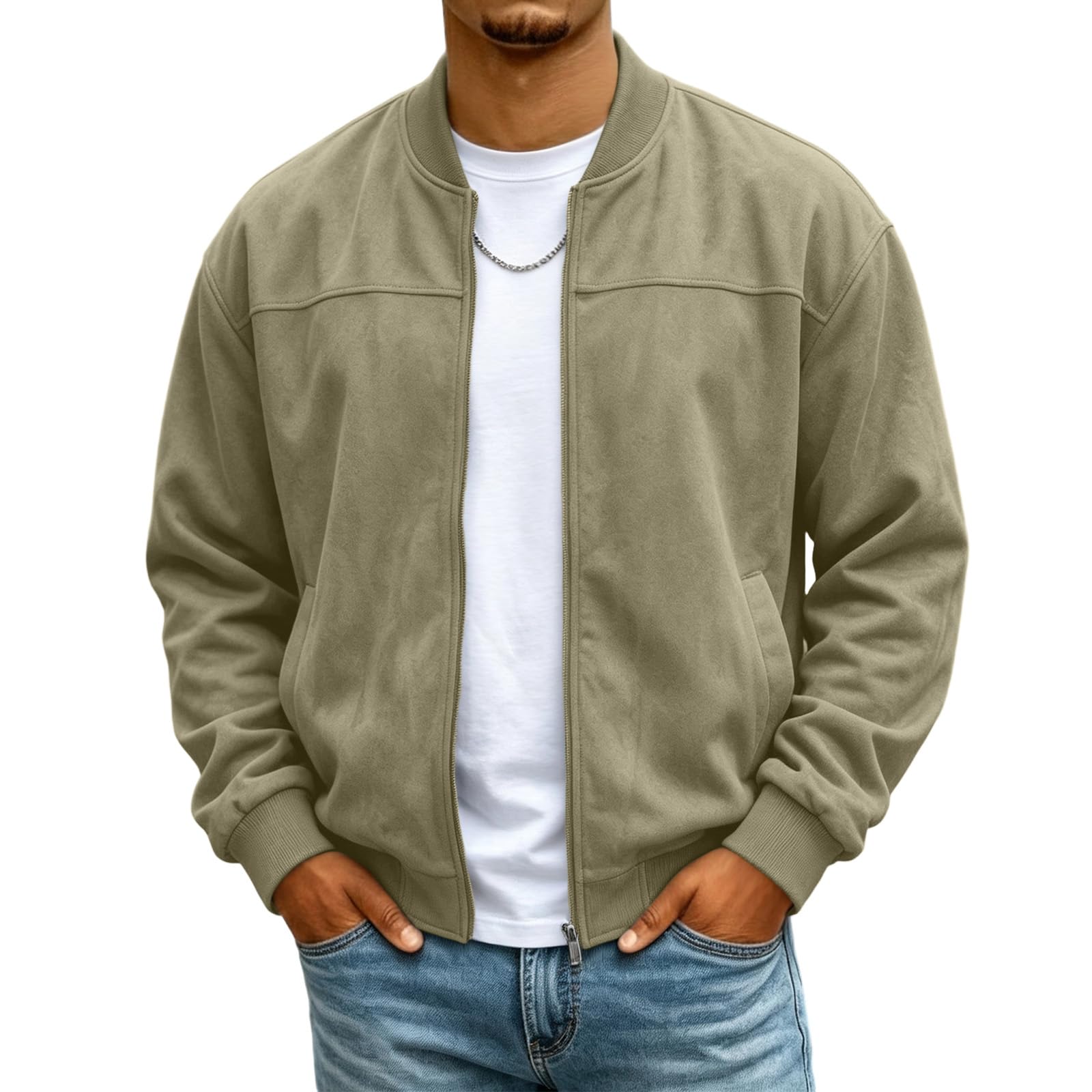 🔥HOT SALE — Men's Suede Stand-Collar Zip-Up Jacket