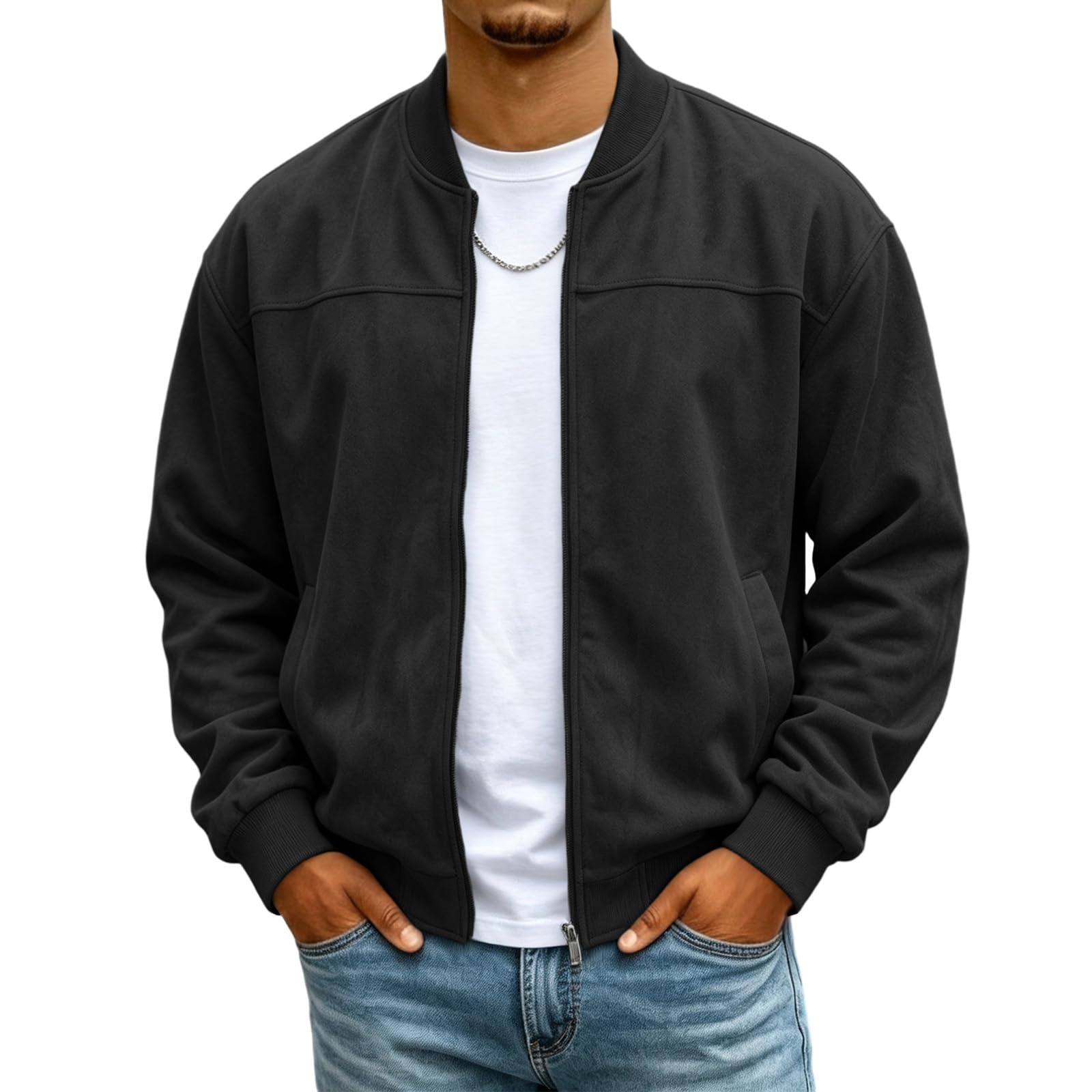 🔥HOT SALE — Men's Suede Stand-Collar Zip-Up Jacket