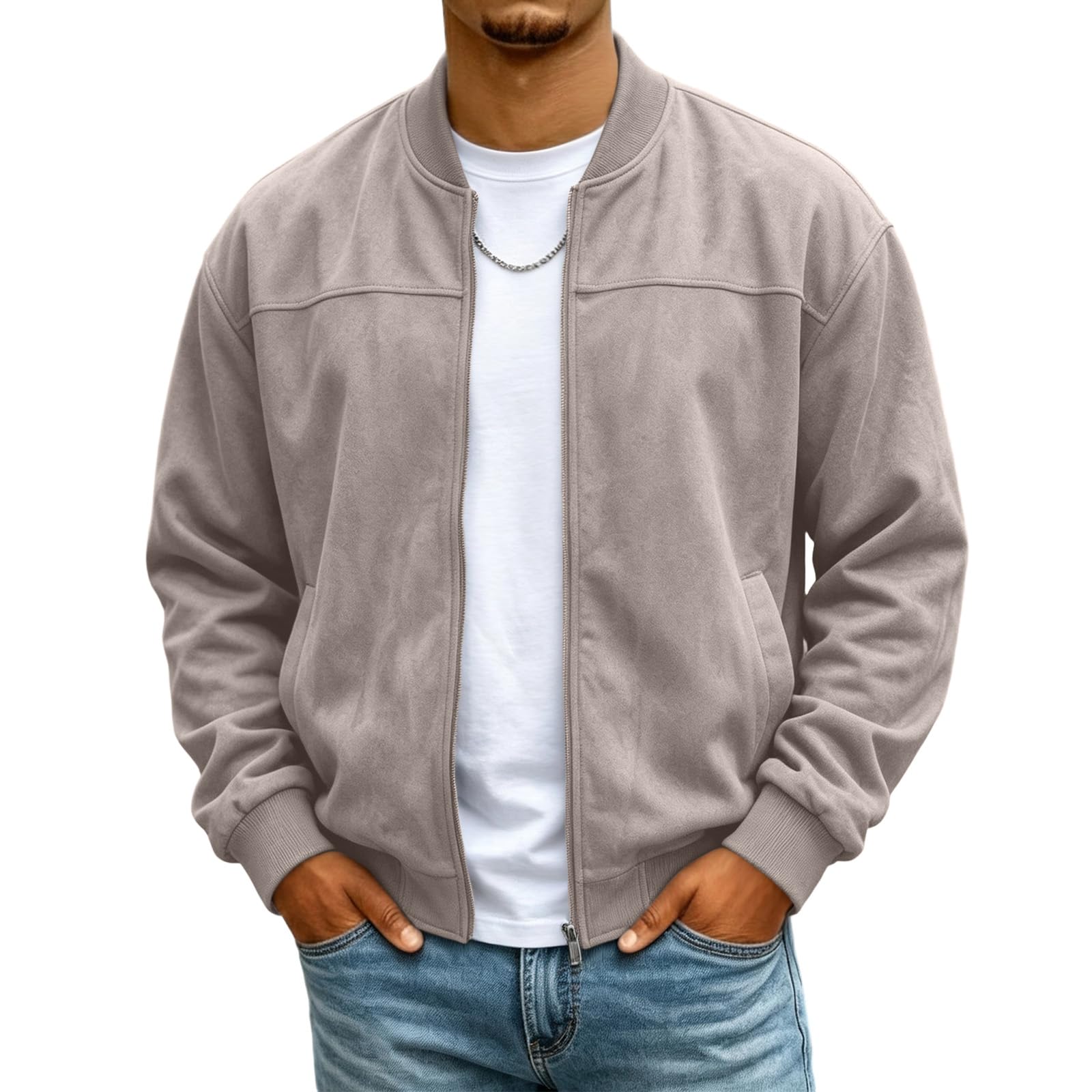 🔥HOT SALE — Men's Suede Stand-Collar Zip-Up Jacket