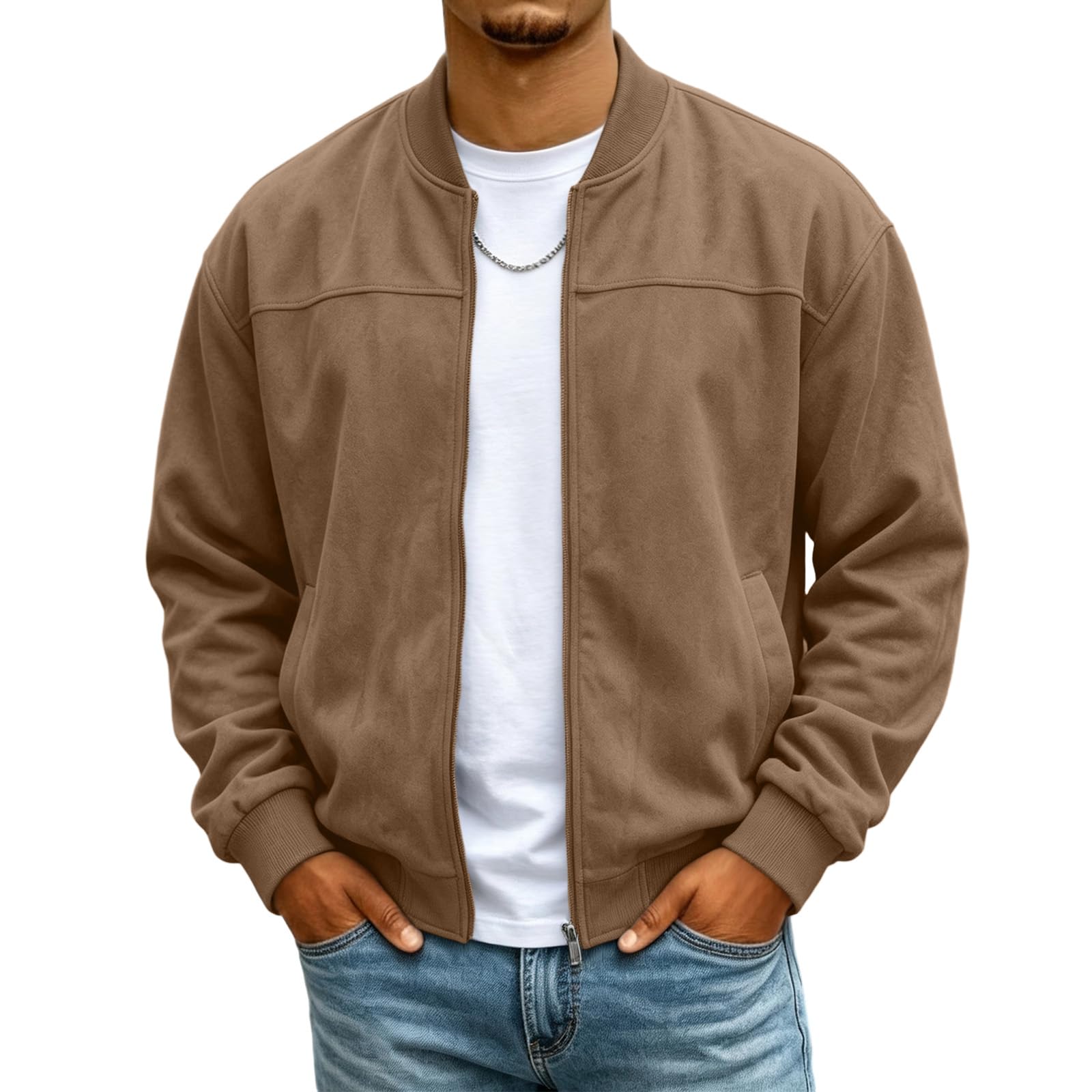 🔥HOT SALE — Men's Suede Stand-Collar Zip-Up Jacket