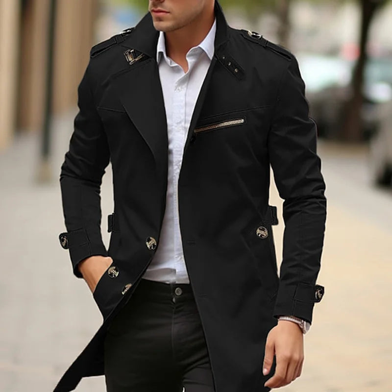 Men’s Premium Mid-Length Trench Coat – Classic Business Outerwear