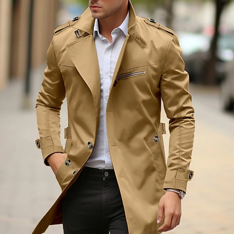 Men’s Premium Mid-Length Trench Coat – Classic Business Outerwear