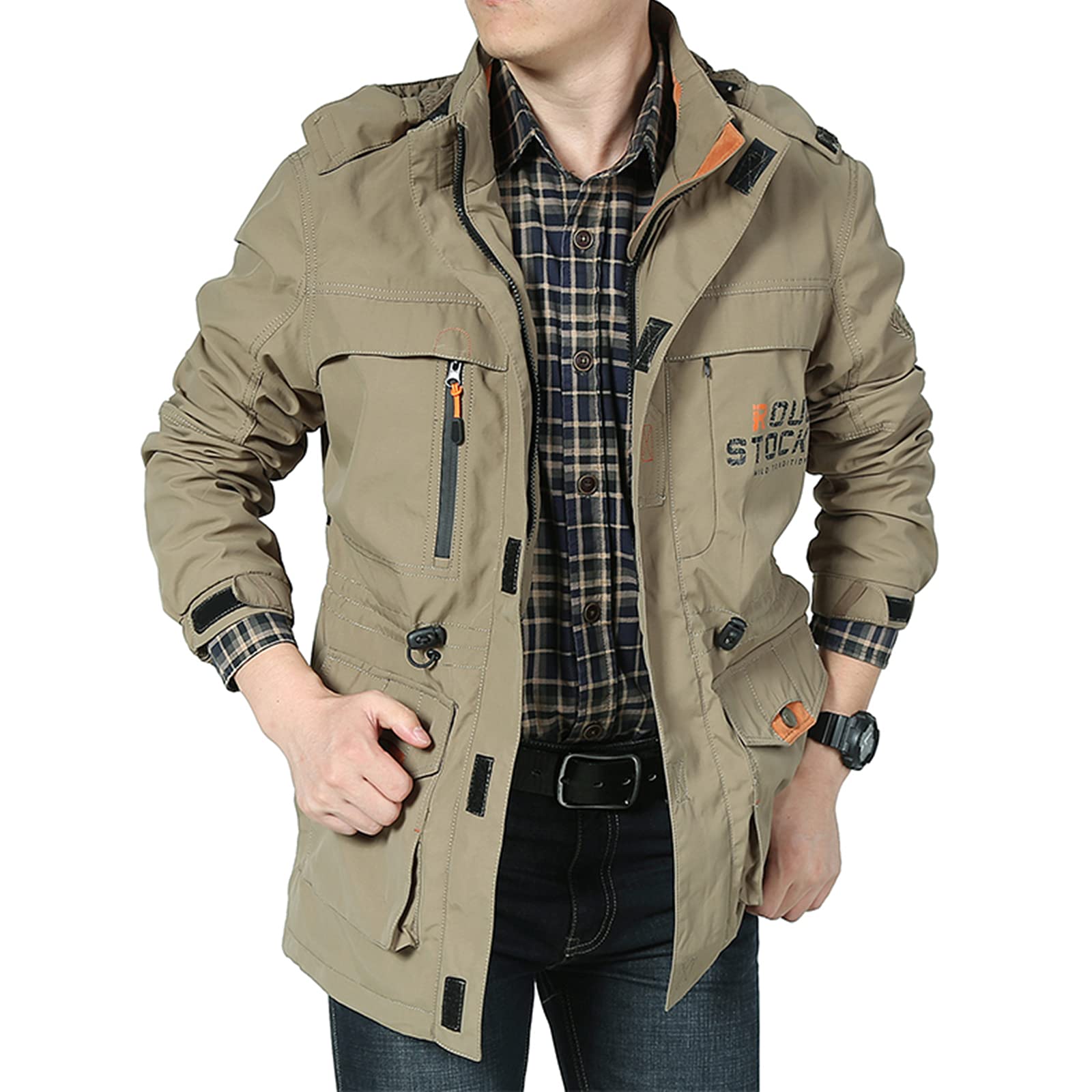 Men's Mountain Waterproof Jacket Stand Collar Military Jackets Winter Warm Hooded Coat