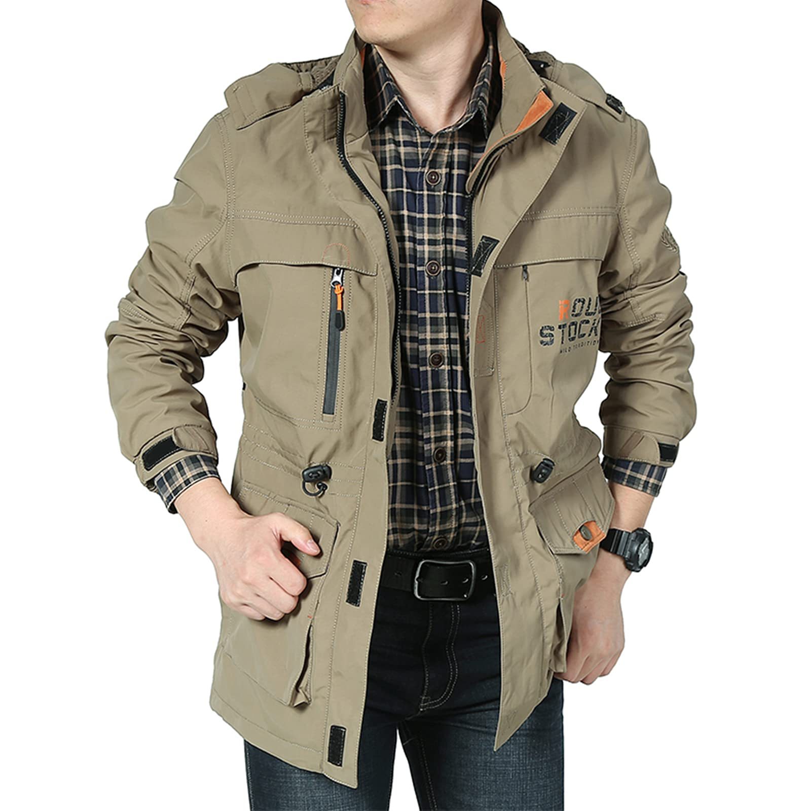 Men's Mountain Waterproof Jacket Stand Collar Military Jackets Winter Warm Hooded Coat
