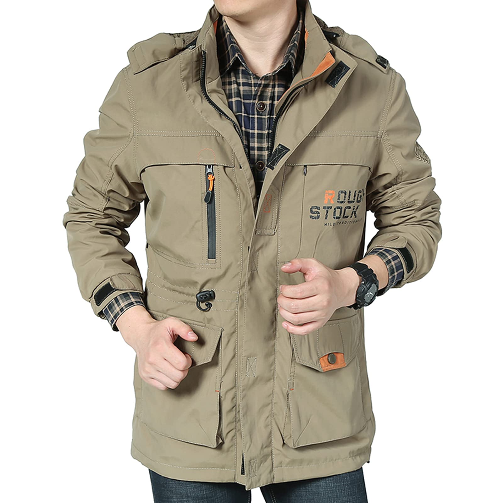 Men's Mountain Waterproof Jacket Stand Collar Military Jackets Winter Warm Hooded Coat