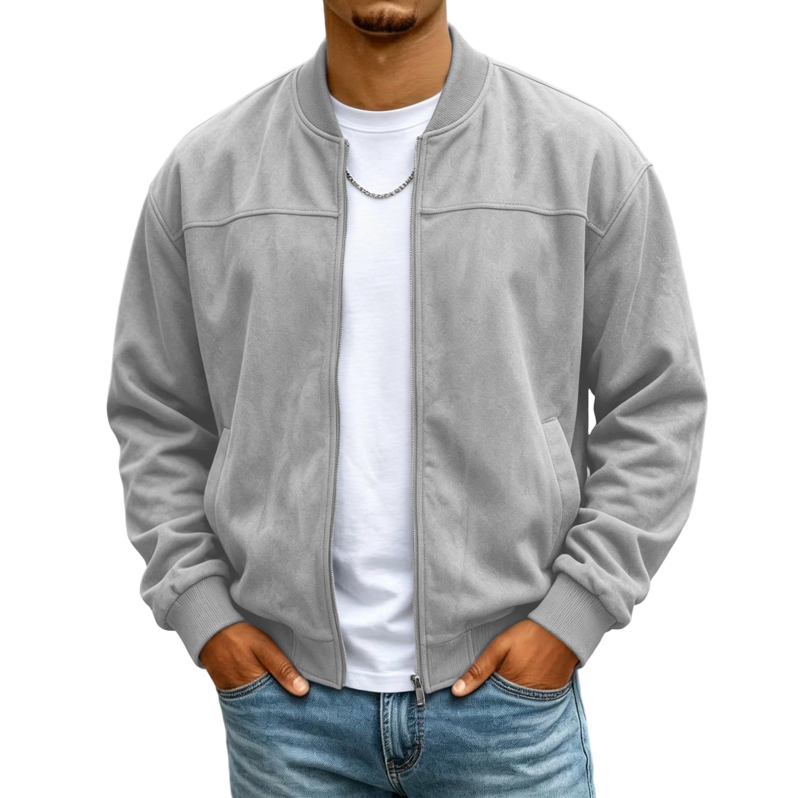 🔥HOT SALE — Men's Suede Stand-Collar Zip-Up Jacket