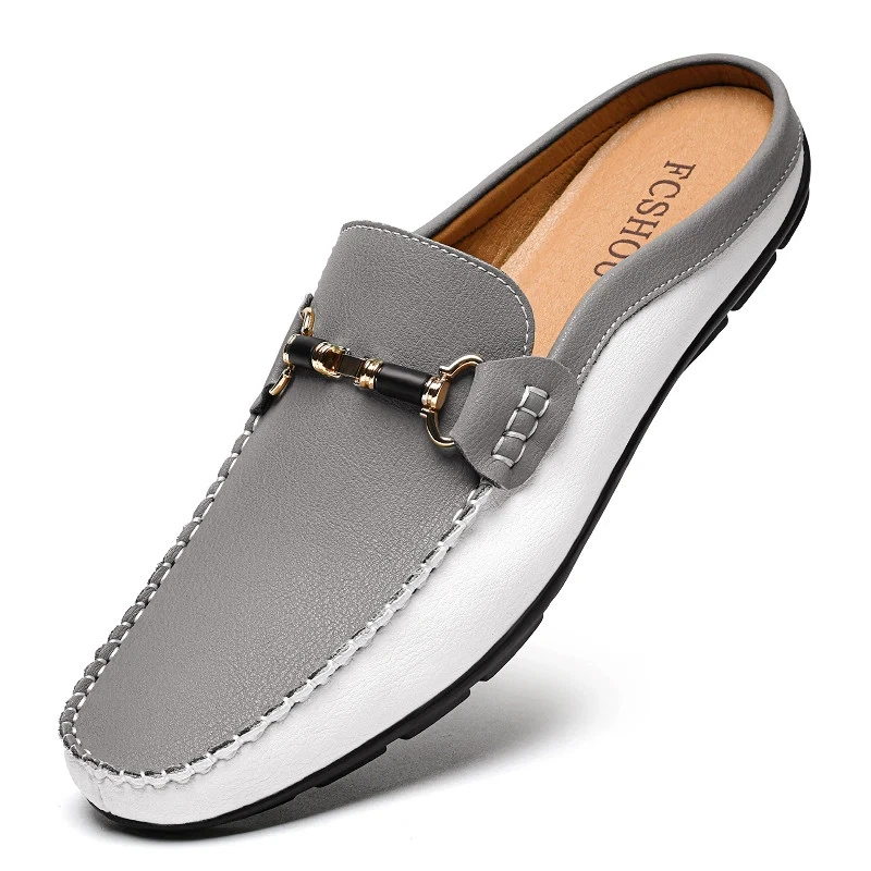 Italian Men Leather Slip-On Loafers Half Slippers Moccasins Walking Home Shoes