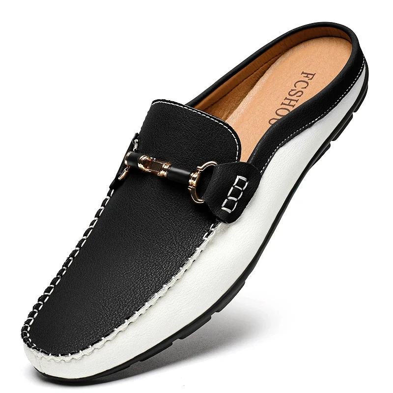 Italian Men Leather Slip-On Loafers Half Slippers Moccasins Walking Home Shoes