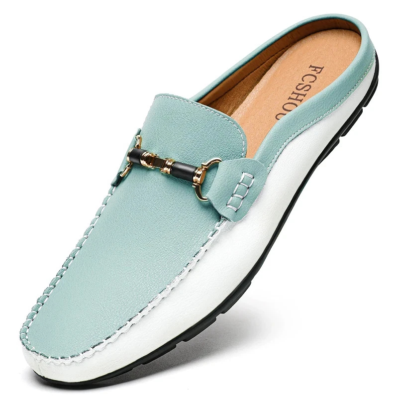 Italian Men Leather Slip-On Loafers Half Slippers Moccasins Walking Home Shoes