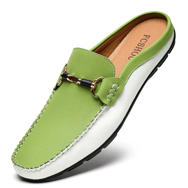 Italian Men Leather Slip-On Loafers Half Slippers Moccasins Walking Home Shoes