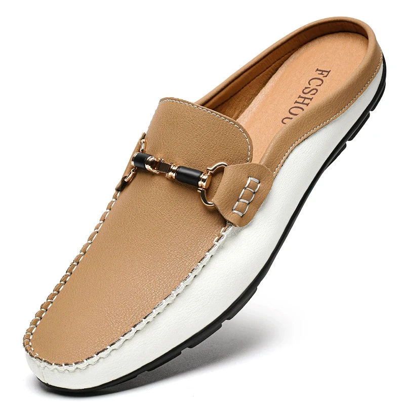 Italian Men Leather Slip-On Loafers Half Slippers Moccasins Walking Home Shoes