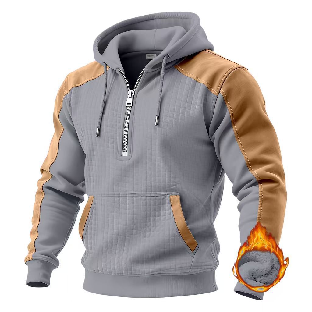Men'S Color Block Hoodie Fleece Warm Tactical Sweatshirt Pullover Zipper Long Sleeve Men'S Clothing