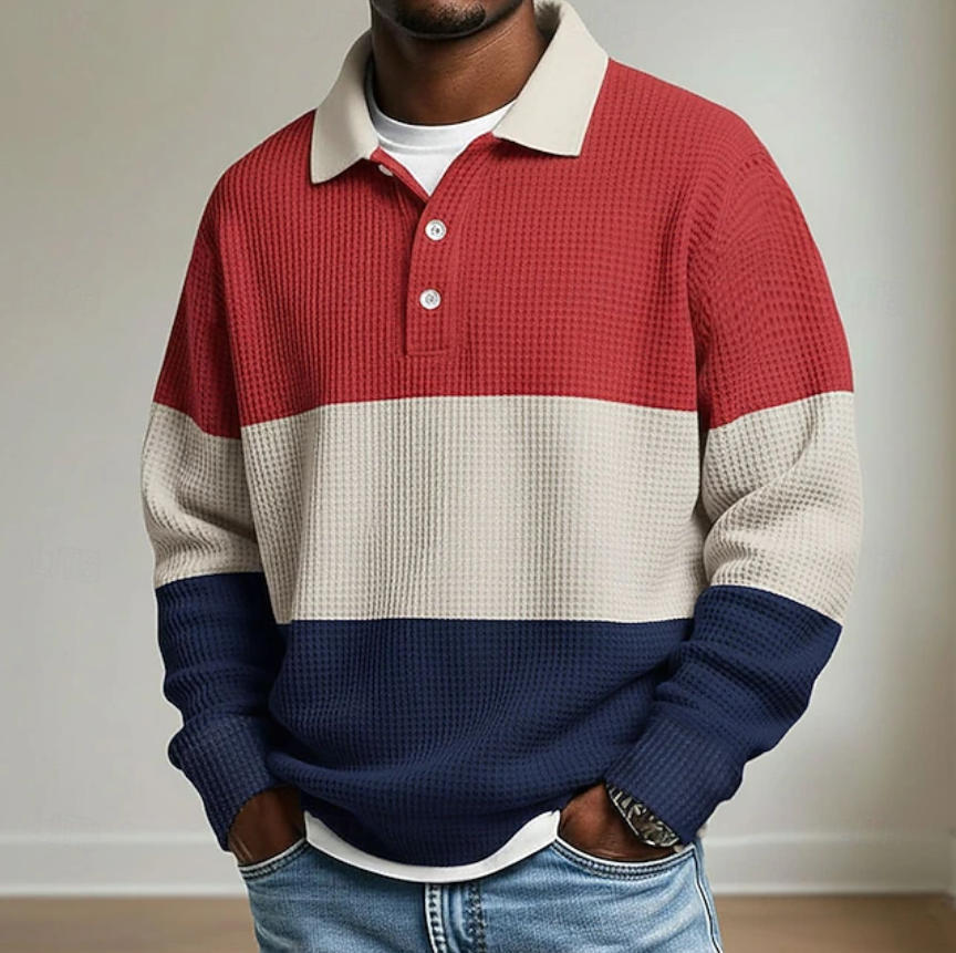 Promotion 70% Off – Men’s Horizontal Stripe Waffle Colorblock Long Sleeve Shirt