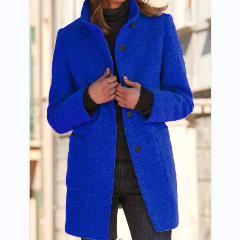 2025 Women’s Vintage Stand Collar Wool Coat with Button Closure