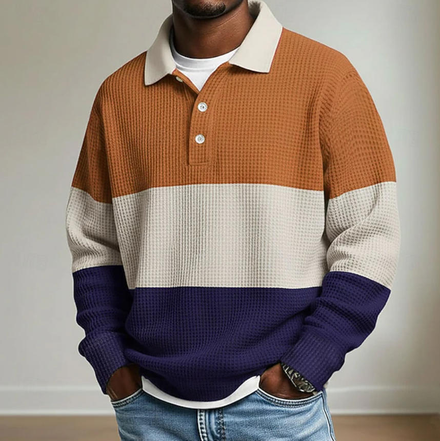 Promotion 70% Off – Men’s Horizontal Stripe Waffle Colorblock Long Sleeve Shirt