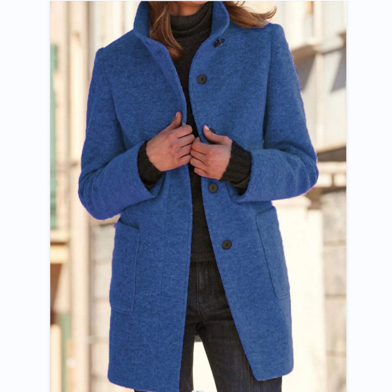 2025 Women’s Vintage Stand Collar Wool Coat with Button Closure