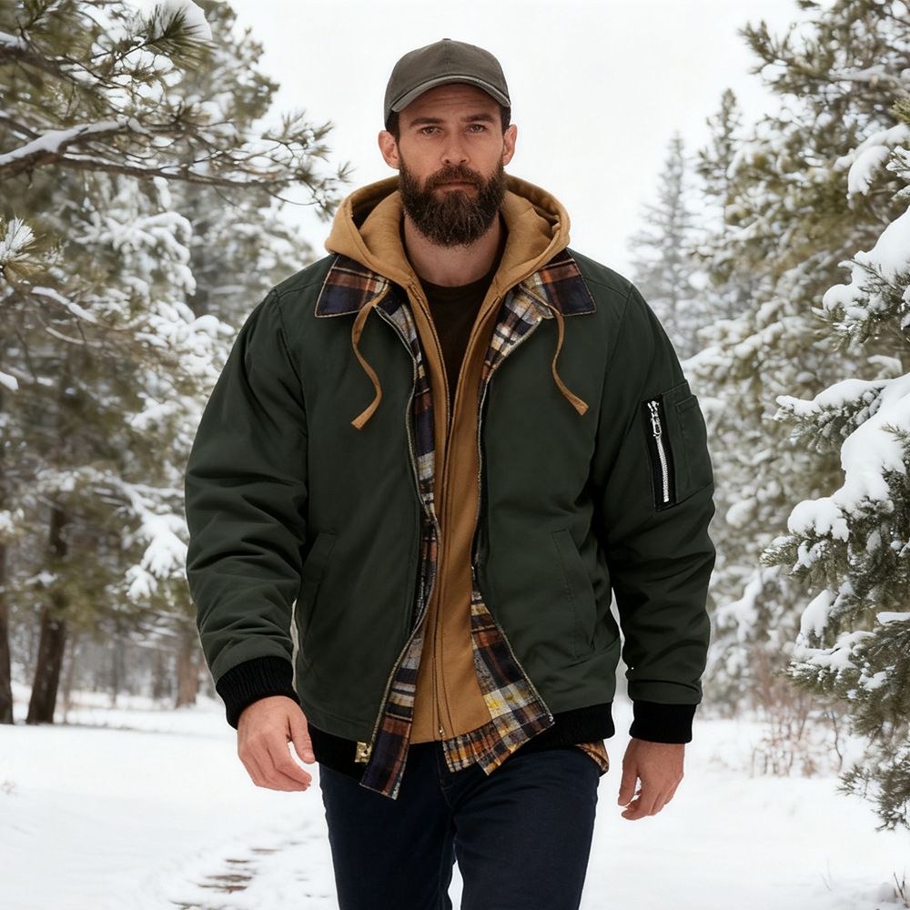 Men Can’t Resist These Workwear-Style Hooded Jackets with Plaid Lining