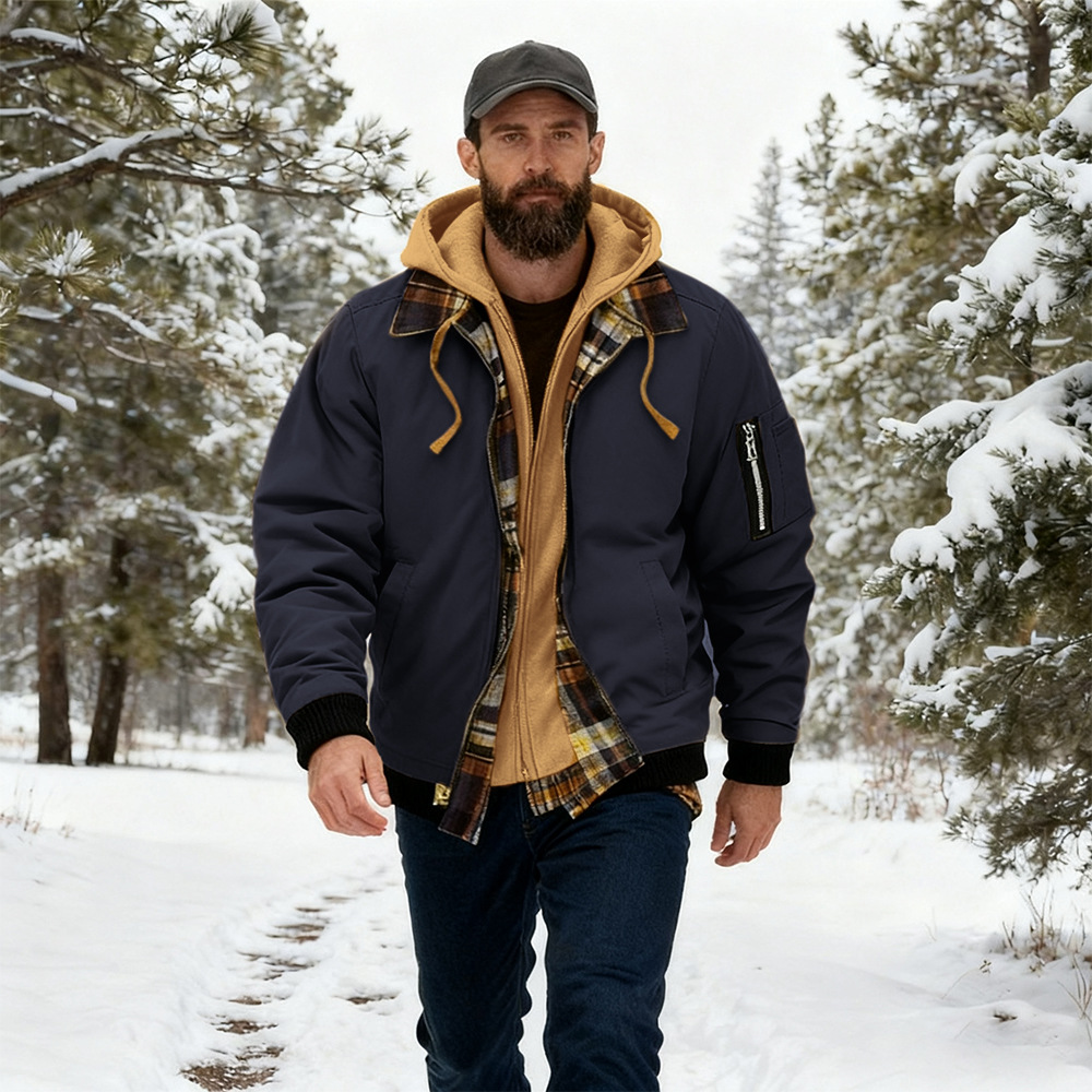Men Can’t Resist These Workwear-Style Hooded Jackets with Plaid Lining