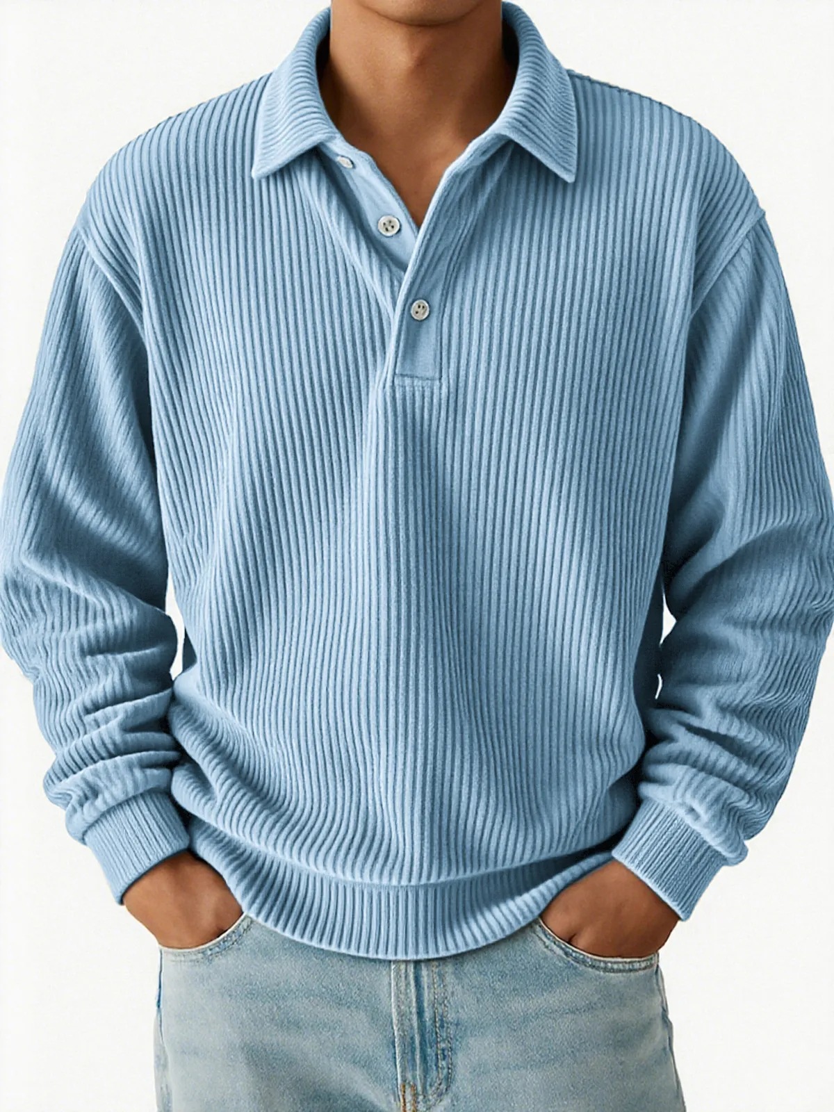 Men’s Corduroy Long Sleeve Polo Shirt – Casual Button-Up Lapel Shirt