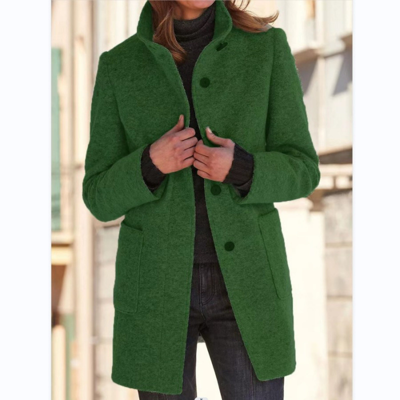 2025 Women’s Vintage Stand Collar Wool Coat with Button Closure