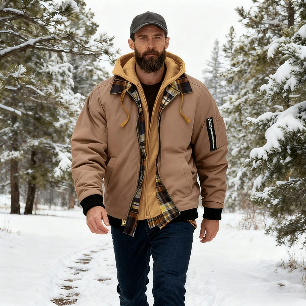 Men Can’t Resist These Workwear-Style Hooded Jackets with Plaid Lining