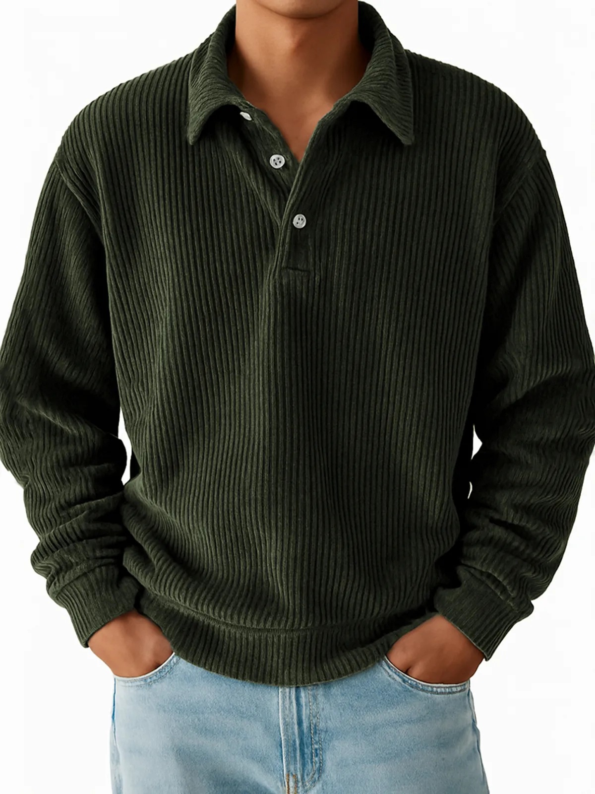 Men’s Corduroy Long Sleeve Polo Shirt – Casual Button-Up Lapel Shirt