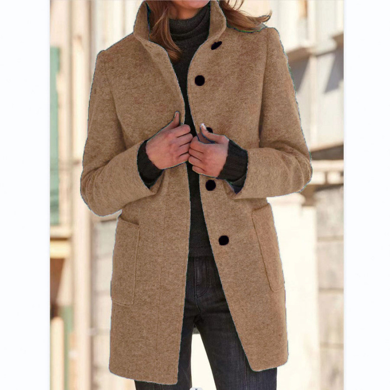 2025 Women’s Vintage Stand Collar Wool Coat with Button Closure