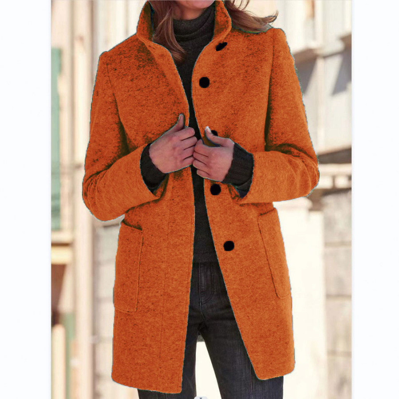 2025 Women’s Vintage Stand Collar Wool Coat with Button Closure