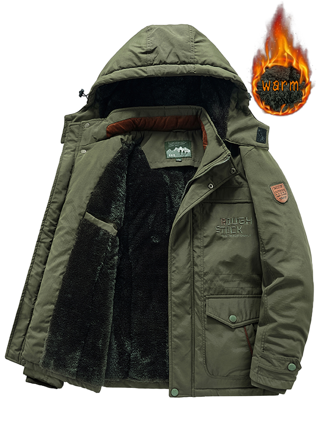 Men's Mountain Waterproof Jacket Stand Collar Military Jackets Winter Warm Hooded Coat