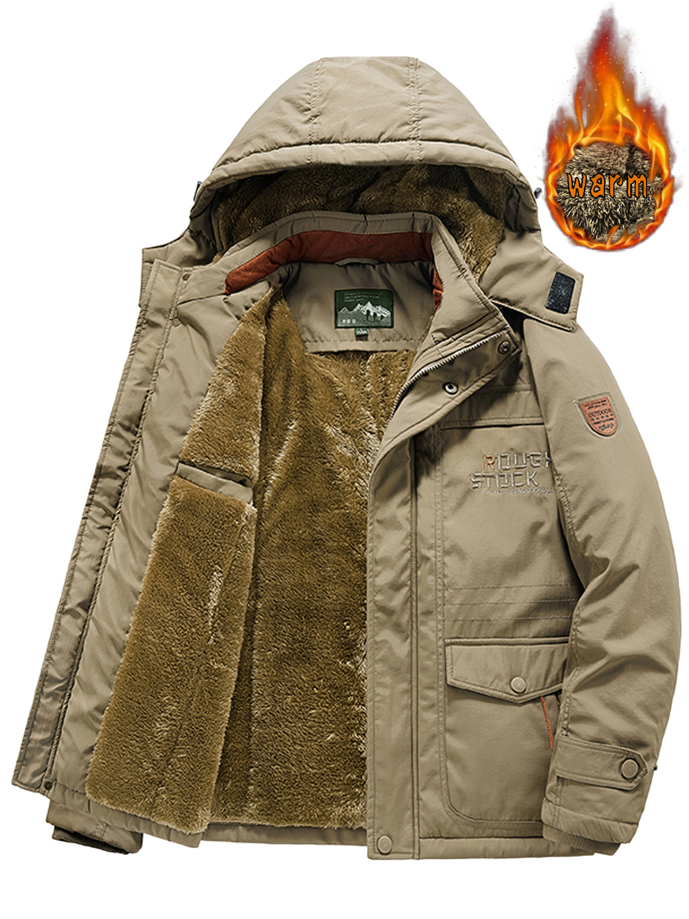 Men's Mountain Waterproof Jacket Stand Collar Military Jackets Winter Warm Hooded Coat