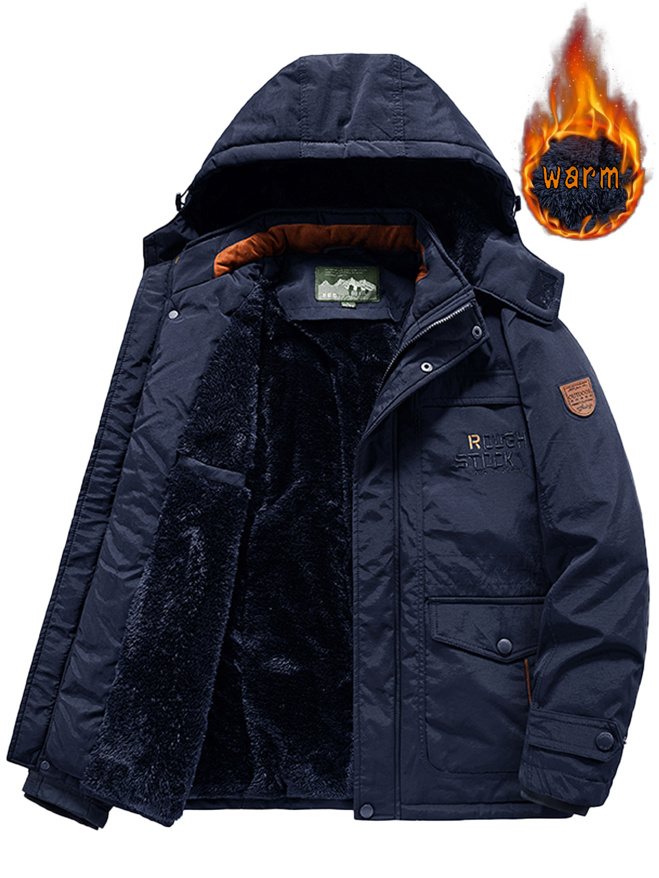Men's Mountain Waterproof Jacket Stand Collar Military Jackets Winter Warm Hooded Coat