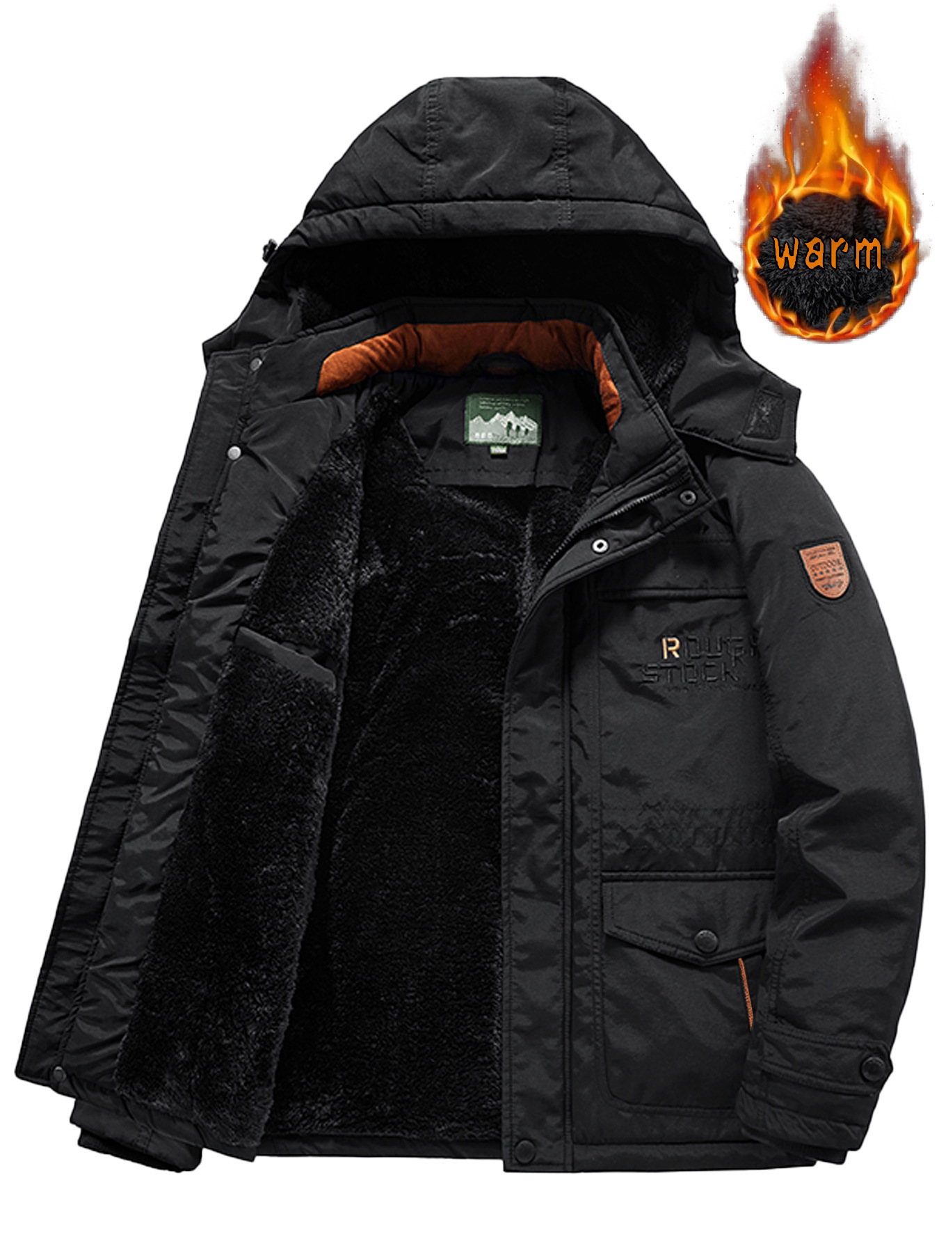 Men's Mountain Waterproof Jacket Stand Collar Military Jackets Winter Warm Hooded Coat