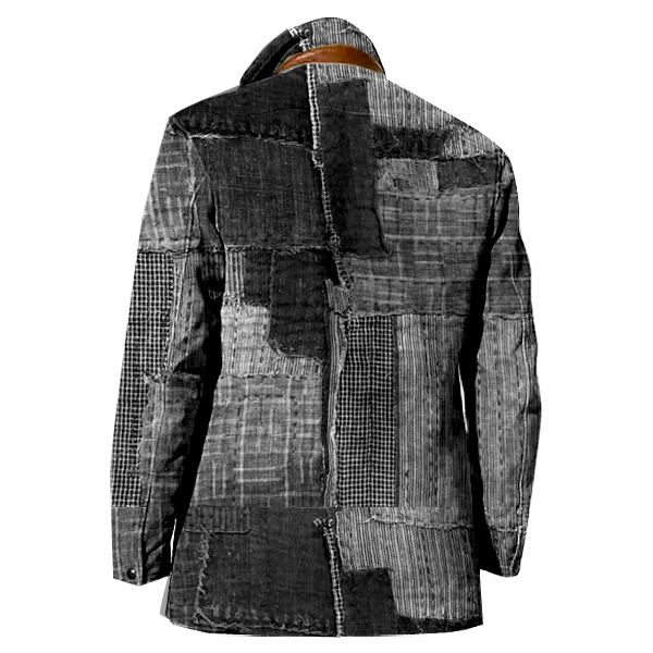 Men's Fashion Retro Patchwork Stand-Collar Long-Sleeve Jacket