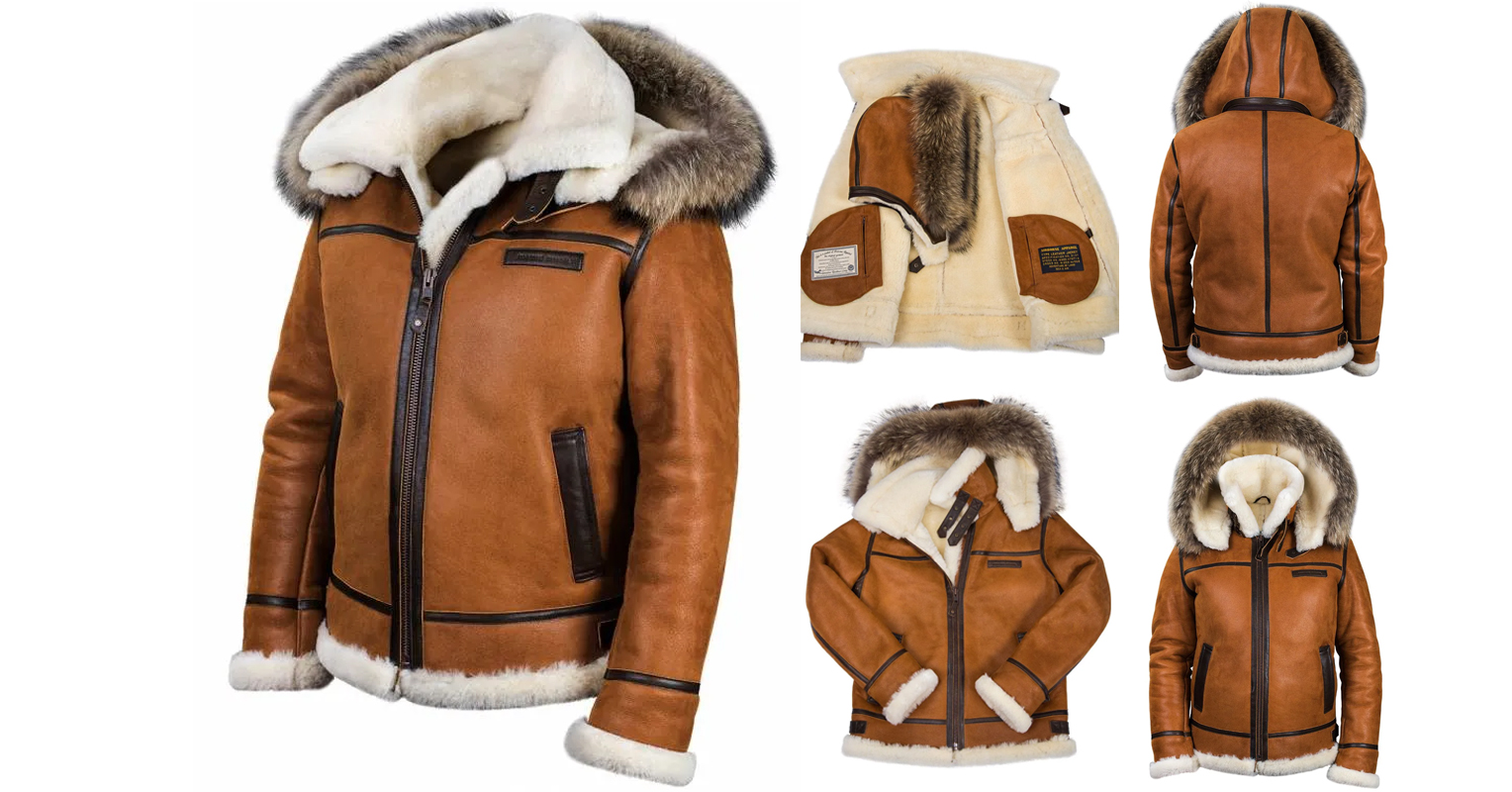 BOMBER B-3 SHEEPSKIN JACKET HOODED WHISKEY[FREE SHIPPING TODAY]