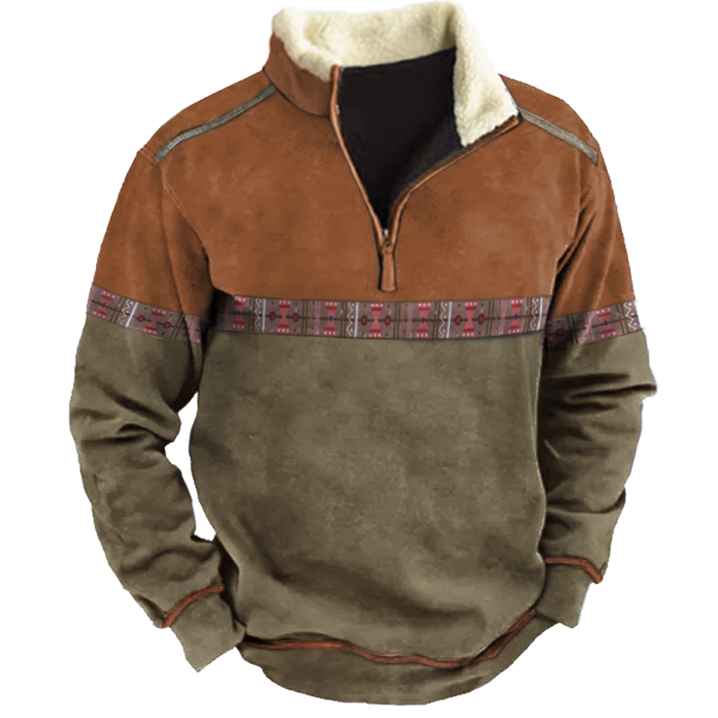 Aztec Quarter Zip Color Contrast Sweatshirt