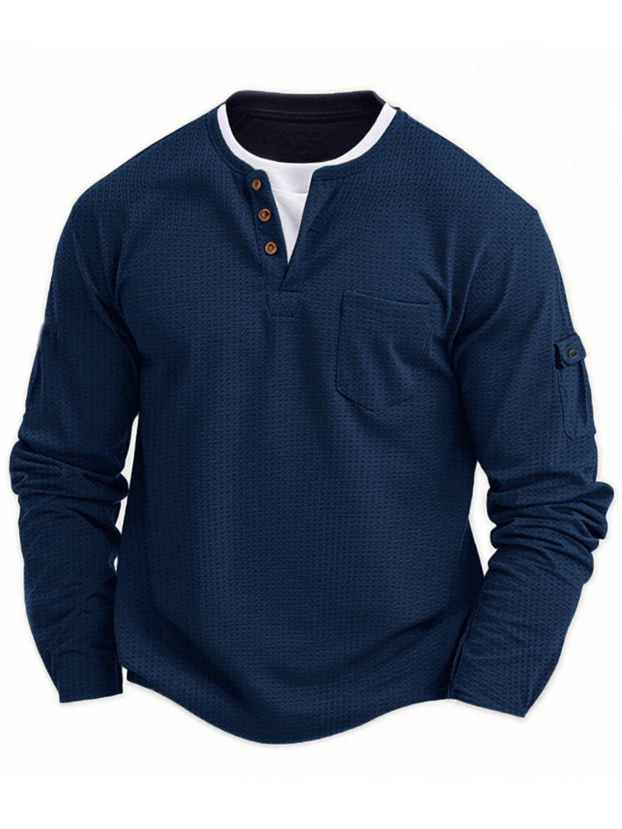 Men's V-neck Autumn and Winter Stitching Long-sleeved T-shirt
