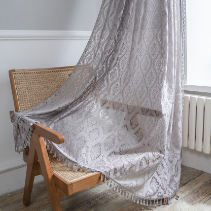 Emanchi Yun Crochet Curtains – Sheer Beige, American Country Style, Ready-Made for Living Room, Balcony & Bedroom