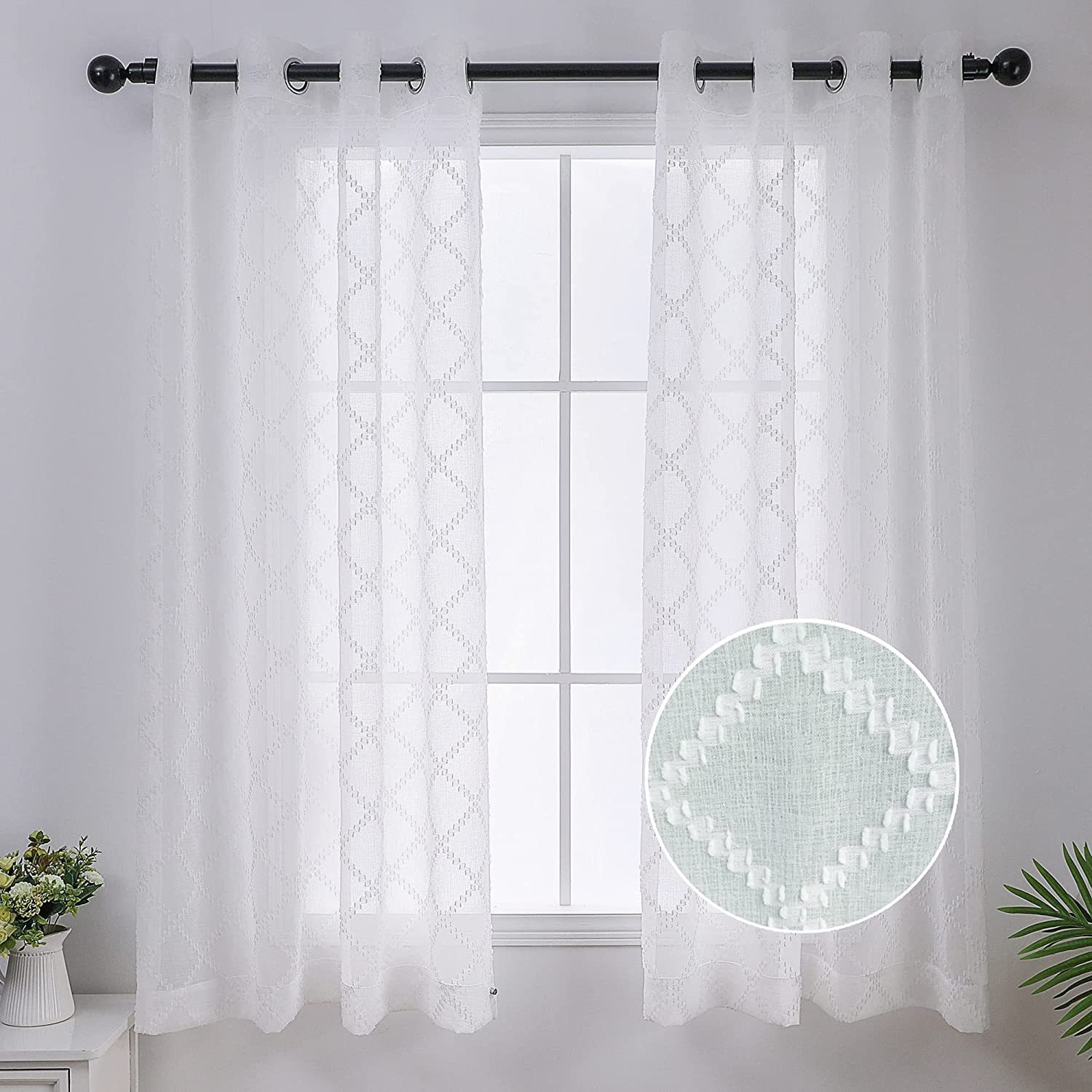 Nordic Style Faux Linen Embroidered Sheer Curtain │ Light-Filtering & Privacy-Friendly
