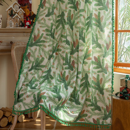 Nordic INS Style Green Plant Printed Curtain │ Semi-Blackout │ No-Drill Ready-Made │ Balcony & Bay Window