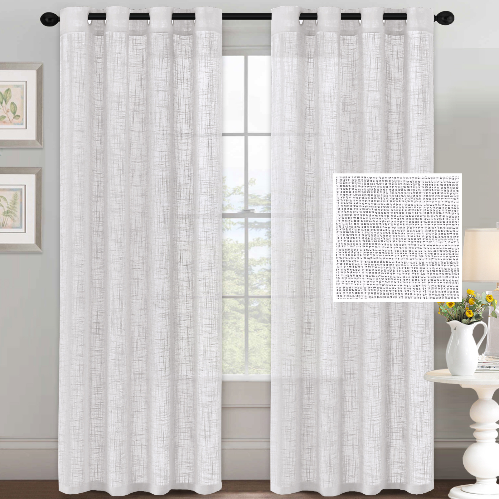 Solid Color Linen-Look Sheer Curtain │ Light-Filtering │ Minimalist Design │ Ready-Made Panels
