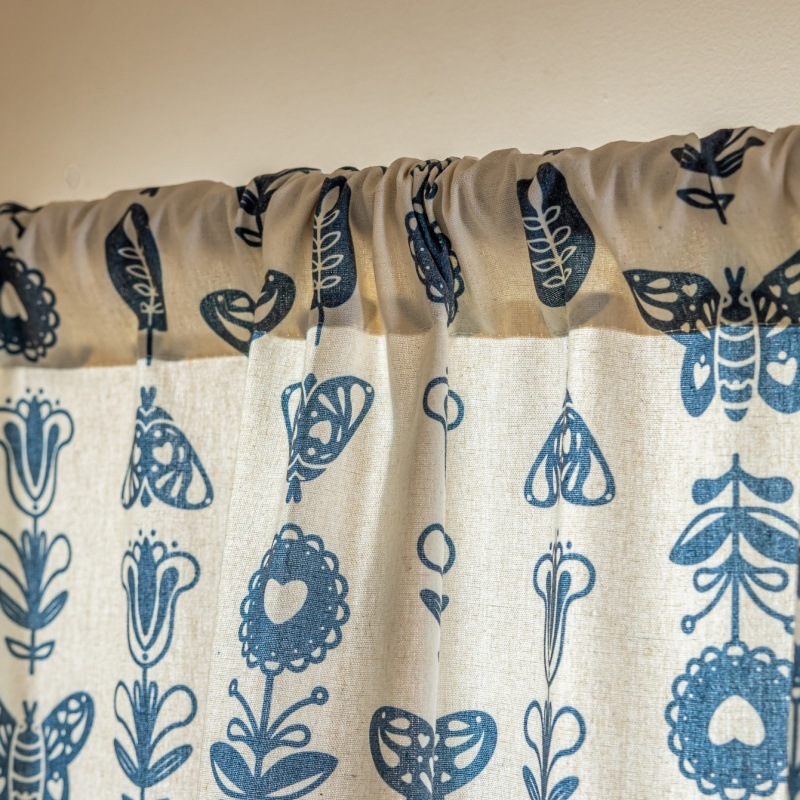 Nordic INS Style Green Plant Printed Curtain │ Semi-Blackout │ No-Drill Ready-Made │ Balcony & Bay Window