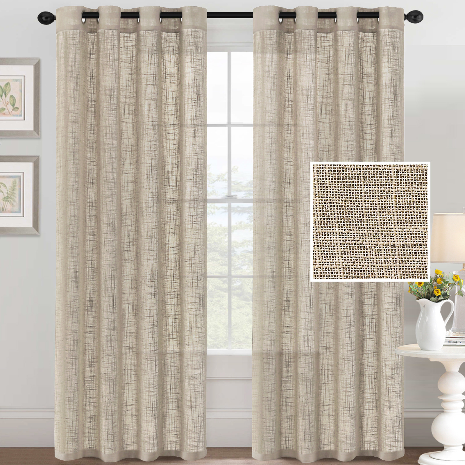 Solid Color Linen-Look Sheer Curtain │ Light-Filtering │ Minimalist Design │ Ready-Made Panels