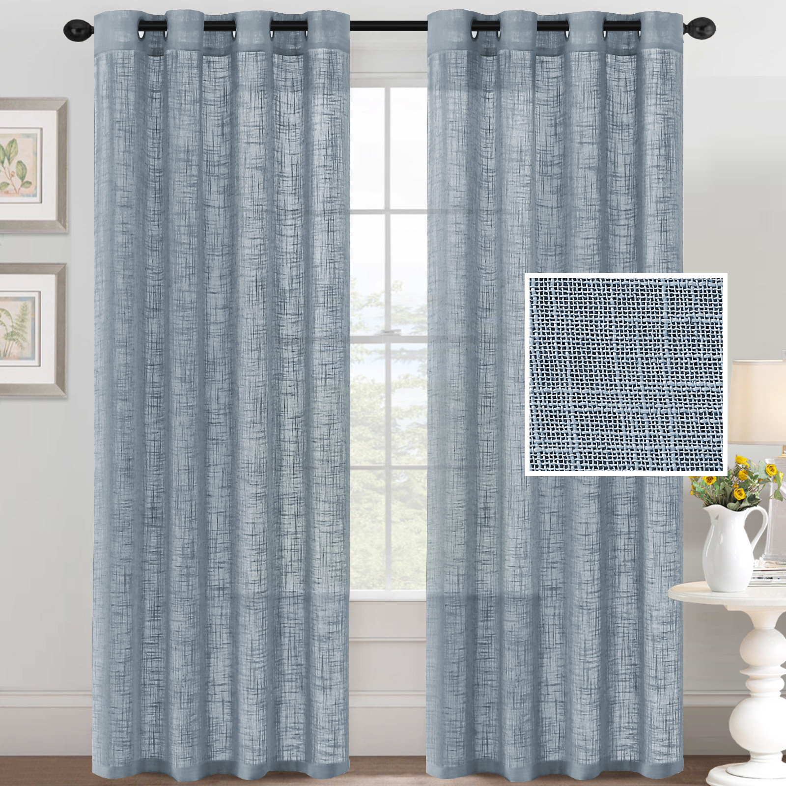 Solid Color Linen-Look Sheer Curtain │ Light-Filtering │ Minimalist Design │ Ready-Made Panels